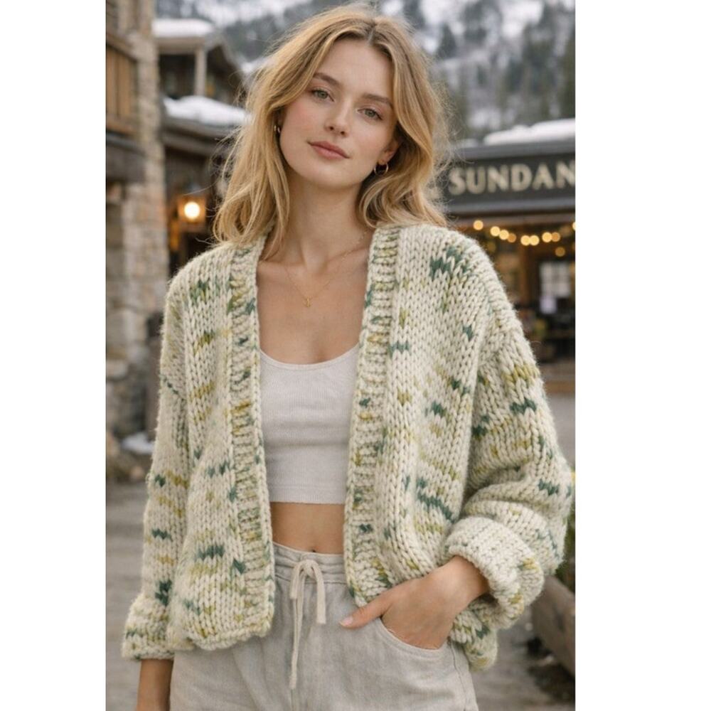 Sien + Co Handknit Merino Wool Cardigan Artisan Chunky Knit Sweater Rare